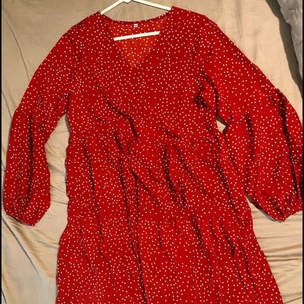 Rust colored with white polka dots shift dress